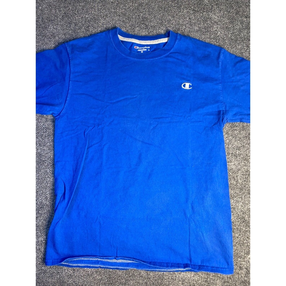 Champion Authentic Tee Shirt Mens Medium Blue Loose Fit Rib‎ Crew Neck Pony Logo